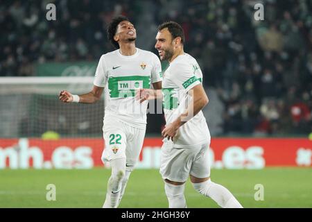 Elche, Alicante, Spagna. 20th Jan 2022. Gonzalo Verdu di Elche celebra un gol durante la Coppa di Spagna, Copa del Rey, round di 16 partite di calcio tra Elche CF e Real Madrid il 20 gennaio 2022 allo stadio Martinez Valero di Elche, Alicante, Spagna - Foto: IRH/DPPI/LiveMedia Credit: Independent Photo Agency/Alamy Live News Foto Stock