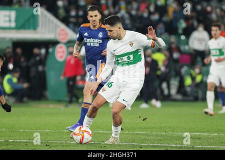 Elche, Alicante, Spagna. 20th Jan 2022. Fidel Chaves de la Torre di Elche durante la Coppa di Spagna, Copa del Rey, round di 16 partite di calcio tra Elche CF e Real Madrid il 20 gennaio 2022 allo stadio Martinez Valero di Elche, Alicante, Spagna - Foto: IRH/DPPI/LiveMedia Credit: Independent Photo Agency/Alamy Live News Foto Stock