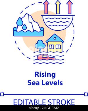 Icona concetto di innalzamento dei livelli del mare Illustrazione Vettoriale