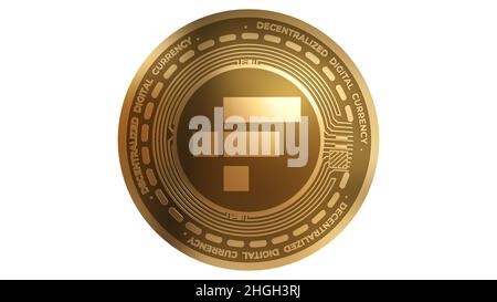 3D Render of Gold FTX Token FTT Cryptocurrency Sign Isolated on a White background Foto Stock