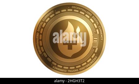 3D Render of Gold Theta Fuel TFUEL Cryptocurrency Sign isolato su sfondo bianco Foto Stock