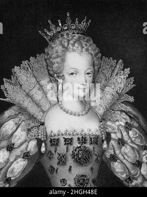 MARIA ESTUARDO. REINA DE ESCOCCIA Y FRANCIA . 1542 - 1587. CASADA CON FRANCISCO II. GRABADO RITRATO. BIBLIOTECA NACIONAL . MADRID. Foto Stock