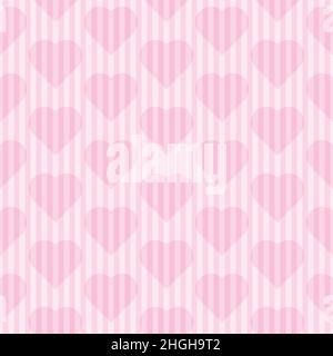 Soft Pink Striped Hearts sfondo senza cuciture. Modello vettoriale inclinabile per la decorazione di giorno di San Valentino o il disegno di avvolgimento. Illustrazione Vettoriale