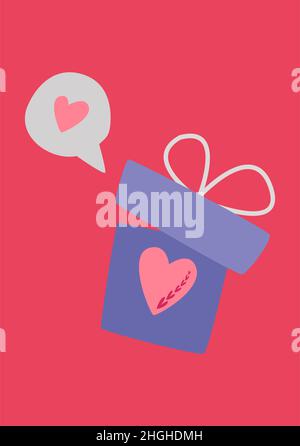 Una scatola regalo aperta con un cuore. Immagine vettoriale in stile boho. san valentino. Un biglietto d'auguri con una dichiarazione d'amore. Illustrazione Vettoriale