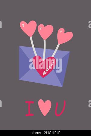 Una busta di cuore e una dichiarazione d'amore. Immagine vettoriale in stile boho. san valentino. Un biglietto d'auguri con una dichiarazione d'amore. Illustrazione Vettoriale