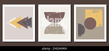 Un set di tre poster geometrici minimal. Arte contemporanea sfondo astratto artistico alla moda. Illustrazione Vettoriale