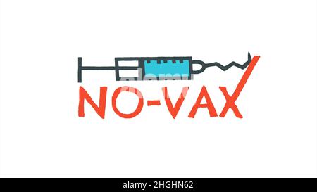 Covid-19 Anti Vax. Simbolo anti-vaccinazione. Esitazione del vaccino. Movimento senza Vax. Una siringa urta e si rompe contro NO vax. Coronavirus Anti Vax con Foto Stock