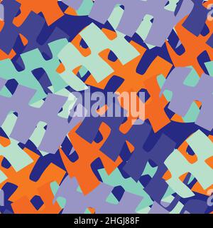 Astratto jigsaw puzzle vettore senza giunture pattern. Sfondo colorato con pezzi sovrapposti. Textural pittorico sfondo colore blocco di colori tropicali Illustrazione Vettoriale