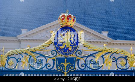 stemma reale, paleis noordeinde, palazzo, den haag, l'aia, paesi bassi, gate Foto Stock