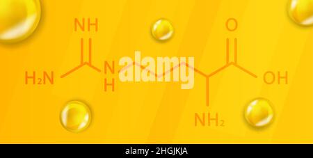 Formula chimica dell'arginina. Arginina 3D struttura molecolare chimica realistica Illustrazione Vettoriale
