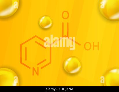 Vitamina B3 formula chimica. Vitamina B3 struttura molecolare chimica realistica Illustrazione Vettoriale