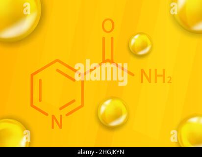 Vitamina B3 formula chimica. Vitamina B3 struttura molecolare chimica realistica Illustrazione Vettoriale