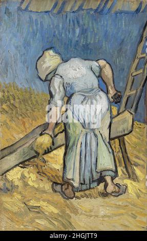 Peasant Donna livido Flax - dopo miglio - 1889 - olio su tela 40 x 26 cm - Van Gogh Vincent Foto Stock