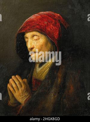 Rembrandt van Rijn - Borststuk van een oude vrouw in gebed (1629-30) Foto Stock