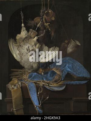 Still-Life con attrezzatura da caccia e uccelli morti - olio su tela 68 x 54 cm - Van Aelst Willem Foto Stock