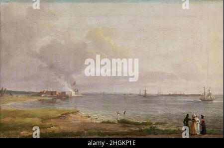 Vista su Øresund vicino alle Lime Works - 1818 - olio su tela 59,7 x 37,6 cm - Dahl Johan Christian Foto Stock