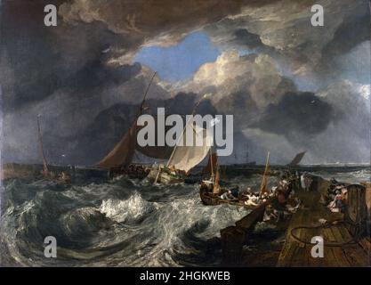 Calais Pier, con i poissard francesi che si preparano per il mare, un pacchetto inglese in arrivo - 1803 - olio su tela 172 x 240 cm - Turner Joseph Mallord William Foto Stock