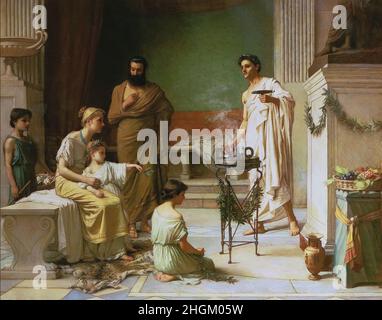 Waterhouse John William - Collezione privata - la visita di un bambino malato al Tempio di Aesculapio - 1877 - olio su tela 208 x 170 cm - Foto Stock