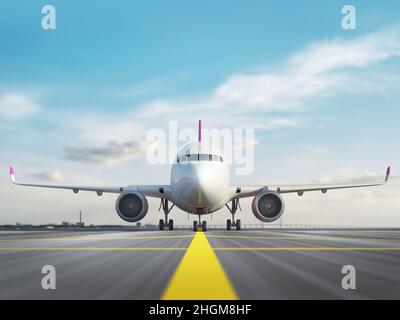 Aeroplano in piedi sulla pista dell'aeroporto, illustrazione Foto Stock