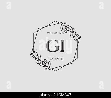 Logo femminile GI. Utilizzabile per la natura, salone, centro benessere, cosmetici e loghi di bellezza. Elemento modello di disegno con logo a vettore piatto. Illustrazione Vettoriale