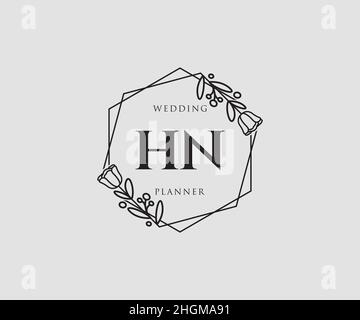 Logo HN femminile. Utilizzabile per la natura, salone, centro benessere, cosmetici e loghi di bellezza. Elemento modello di disegno con logo a vettore piatto. Illustrazione Vettoriale