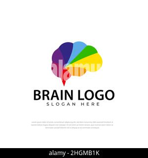 Rainbow colorato Brain design logo creativo, simbolo, medico, modello di design Illustrazione Vettoriale