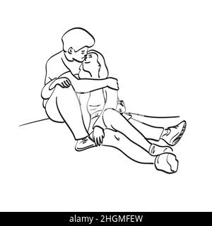 line art coppia sposata in amore illustrazione vettore disegnato a mano isolato su sfondo bianco Illustrazione Vettoriale