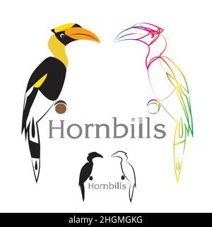 Vettore di hornbill su sfondo bianco. Illustrazione vettoriale a livelli facilmente modificabile. Illustrazione Vettoriale