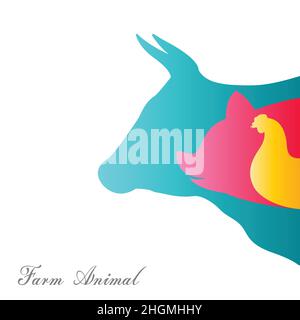 Vector group of animal farm on a white background, / cow, pig, chicken. / Vector animal farm for your design. Stock Vector