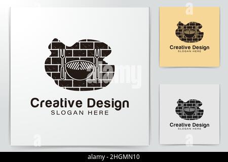Idee del logo del barbecue del mattone. Design del logo Inspiration. Illustrazione Vettore Modello. Isolato Su Sfondo Bianco Illustrazione Vettoriale