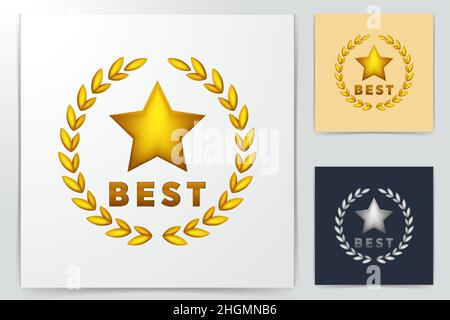 La migliore offerta. Etichetta Golden Laurel Wreath con corona e stelle, premio di lusso reale per le migliori idee business logo. Design del logo Inspiration. Modello VE Illustrazione Vettoriale