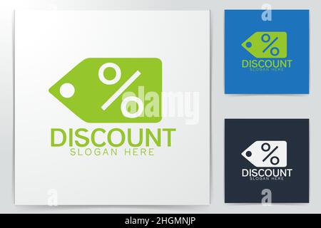 Etichetta premio con idee per logo con percentuale di sconto. Design del logo Inspiration. Illustrazione del vettore modello. Isolato su sfondo bianco Illustrazione Vettoriale