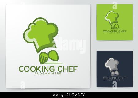 Cappello da chef. Cucchiaio e forchetta. Idee con logo a consegna rapida. Design del logo Inspiration. Illustrazione Vettore Modello. Isolato Su Sfondo Bianco Illustrazione Vettoriale