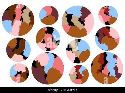 Set colorato con puntini circolari per carte e biancheria e per bambini, adesivi e carta da imballaggio Foto Stock