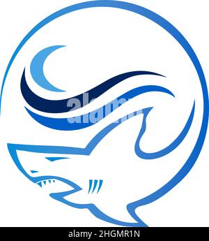 Logo Shark con design wave per sport e giochi Illustrazione Vettoriale