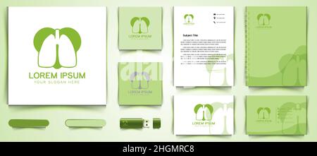Polmone e amore, polmone sano logo e business branding modello disegni ispirazione isolato su sfondo bianco Illustrazione Vettoriale