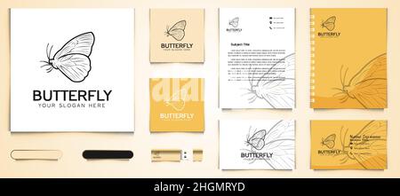 Butterfly line logo and business branding template Designs Inspiration Isolated on White Background Stock Vector