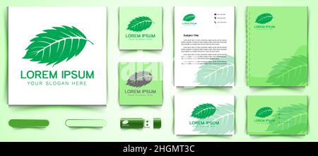 Logo Mint Leaf e modello di branding aziendale Design ispirazione isolato su sfondo bianco Illustrazione Vettoriale
