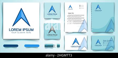 Freccia avventura mappa logo e business card modello di branding disegni ispirazione isolato su sfondo bianco Illustrazione Vettoriale