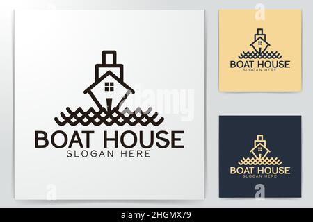 Boat House disegni logo ispirazione isolata su sfondo bianco Illustrazione Vettoriale