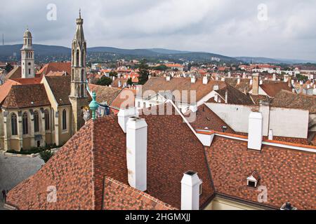 Vista dalla Torre dei vigili del fuoco di Sopron, Ungheria, Europa Foto Stock