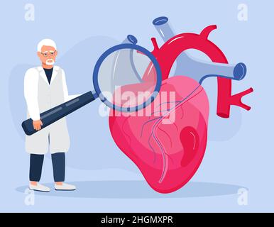 Vettore di concetto di consultazione online cardiologo. Illustrazione della malattia di ipotension e ipertensione per la pagina iniziale di cardiologia. Trattamento cardiovascolare, Illustrazione Vettoriale