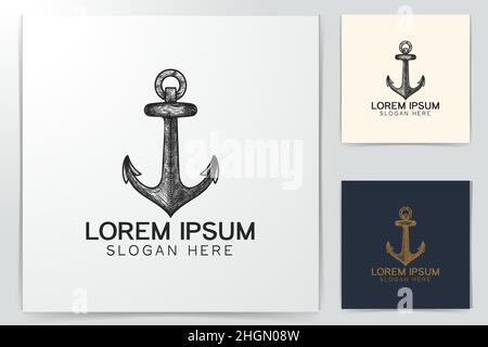 Disegnata a mano anchor disegni logo ispirazione isolata su sfondo bianco Illustrazione Vettoriale