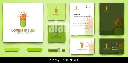 sunshine, leaf, pill, healthy logo and business branding template Designs Inspiration Isolated on White Background Stock Vector