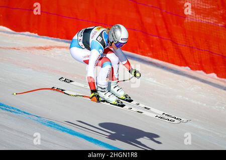 Olympia Slope, Cortina d'Ampezzo, Italia, 22 gennaio 2022, SUTER Corinne (sui) in azione durante la FIS Ski World Cup 2022 - discesa Donna - gara di sci alpino Foto Stock