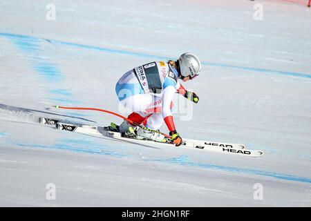 Olympia Slope, Cortina d'Ampezzo, Italia, 22 gennaio 2022, SUTER Corinne (sui) in azione durante la FIS Ski World Cup 2022 - discesa Donna - gara di sci alpino Foto Stock