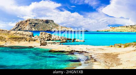 Spiagge più belle della Grecia - Lefkos, con mare turchese nell'isola di Karpathos Foto Stock