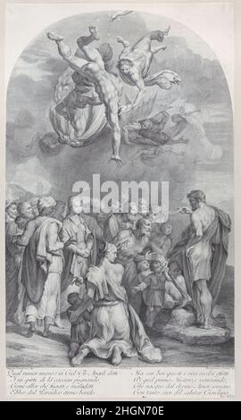 Targa 41: San Giovanni Battista predicando ad una grande folla e battezzando i bambini 1756 Bartolomeo Crivellari. Targa 41: San Giovanni Battista predicando ad una grande folla e battezzando i bambini. "Le Pitture di Pellegrino Tibaldi e di Niccolò Abbate esistenti nell'Instituto di Bologna". Bartolomeo Crivellari (italiano, attivo 18th secolo). 1756. Incisione e incisione. Stampa Foto Stock