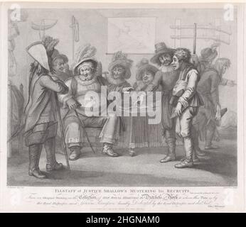 Falstaff at Justice Shakespeare, Henry IV, Part II, Act 3, Scene 2) 1 giugno 1792 il 'Shakespeare' di William Nelson Gardiner Bunbury consisteva di venti stampe pubblicate tra il 1792 e il 1797, emesse periodicamente in serie di quattro. L'editore Thomas Macklin è stato ispirato dal successo della Shakespeare Gallery di Boydell'per aprire una Rival Poets Gallery nel 1787. Ha poi commissionato una serie di grandi acquerelli da Bunbury di fumetti Shakesperean soggetti con relative stampe emesse per abbonamento. L'artista era il figlio più giovane di una vecchia famiglia di zentini che aveva divertito il fello Foto Stock