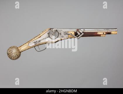 Pistola per blocco ruote ca. 1590 Tedesco, Sassonia. Pistola per blocco ruote. Tedesco, Sassonia. CA. 1590. Acciaio, legno, avorio. Armi da fuoco-pistole-Wheellock Foto Stock